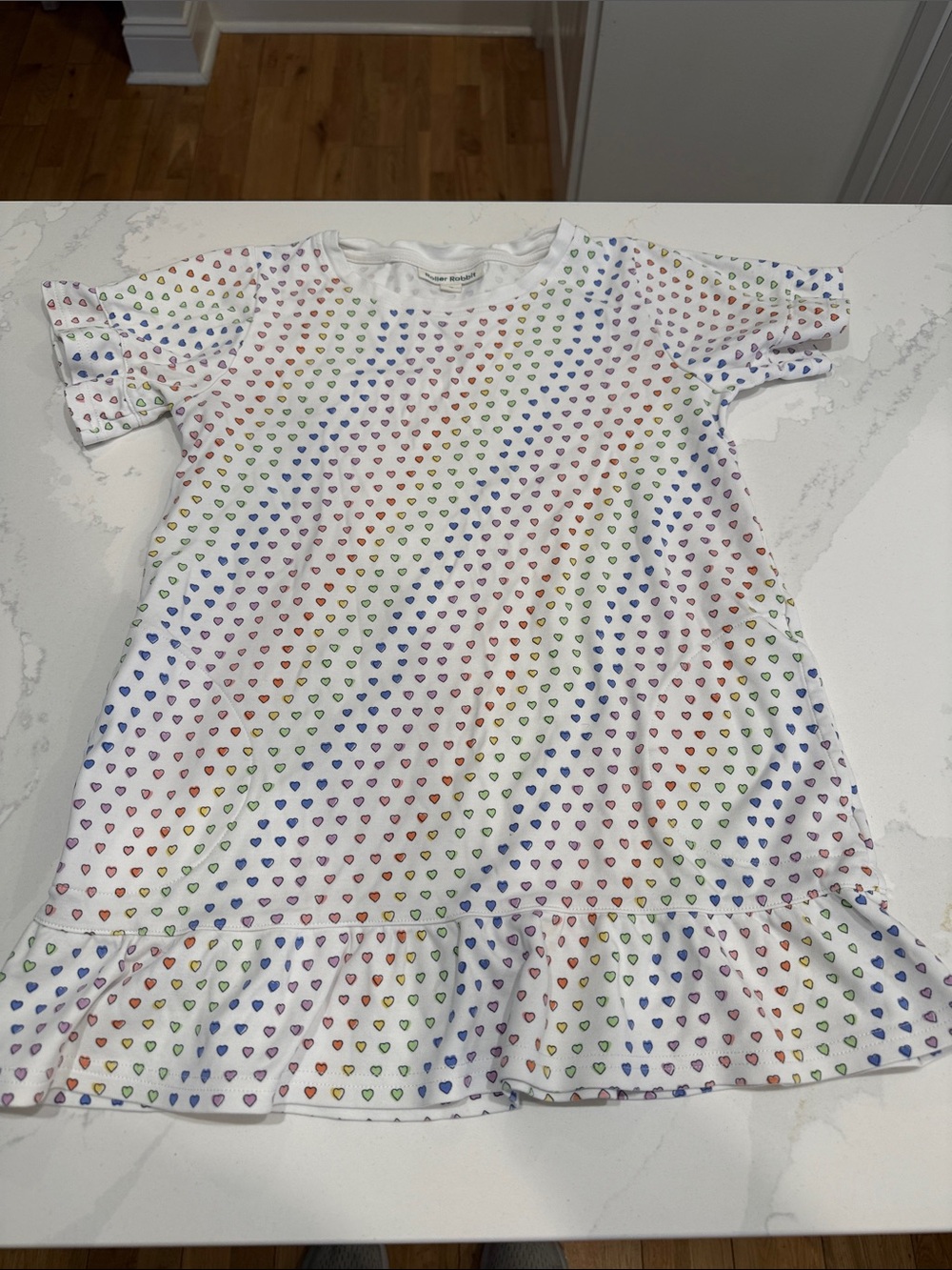 Roller Rabbit White Kids Pajama Nightgown with Rainbow Heart Print